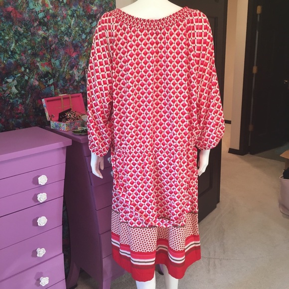 Old Navy Red Pink Grey Trellis Print Dress - Picture 8 of 8